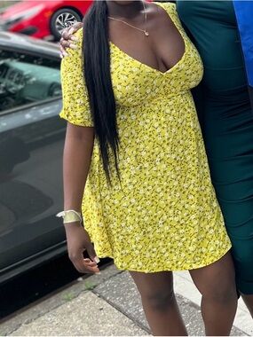 Yellow Floral V-Neck Women’s Dress